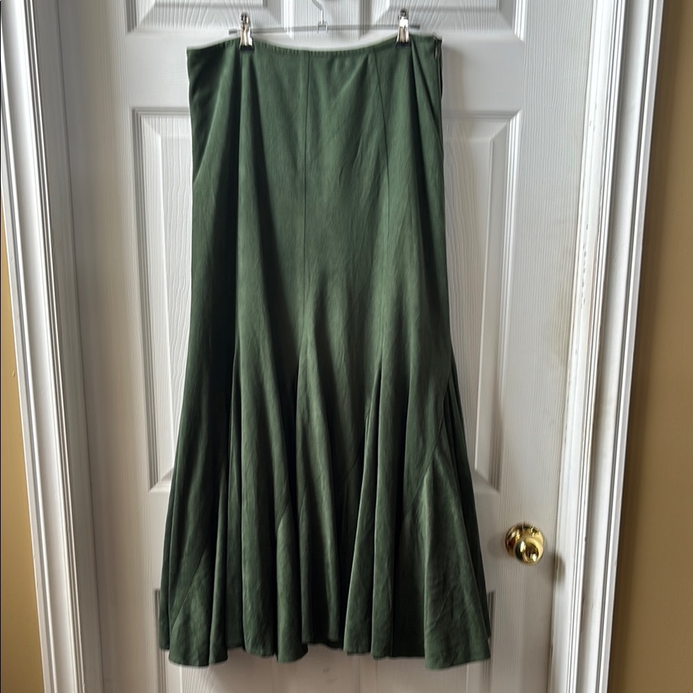 Per Una Forest Green Long A-Line Skirt with Sweeping Flared Hem